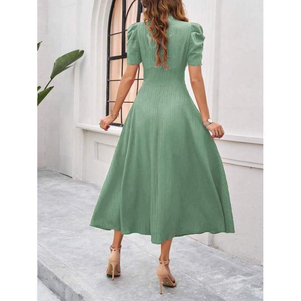 Breezaya Puff Sleeve Waist Cinched Dress Maxi Outfit - Picture 2 of 6